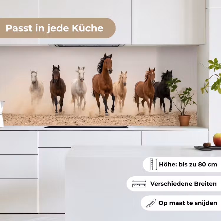Kudde paarden - Stofwolk - Bruin - Zwart keuken achterwand 2 middel -sfeer4_DE