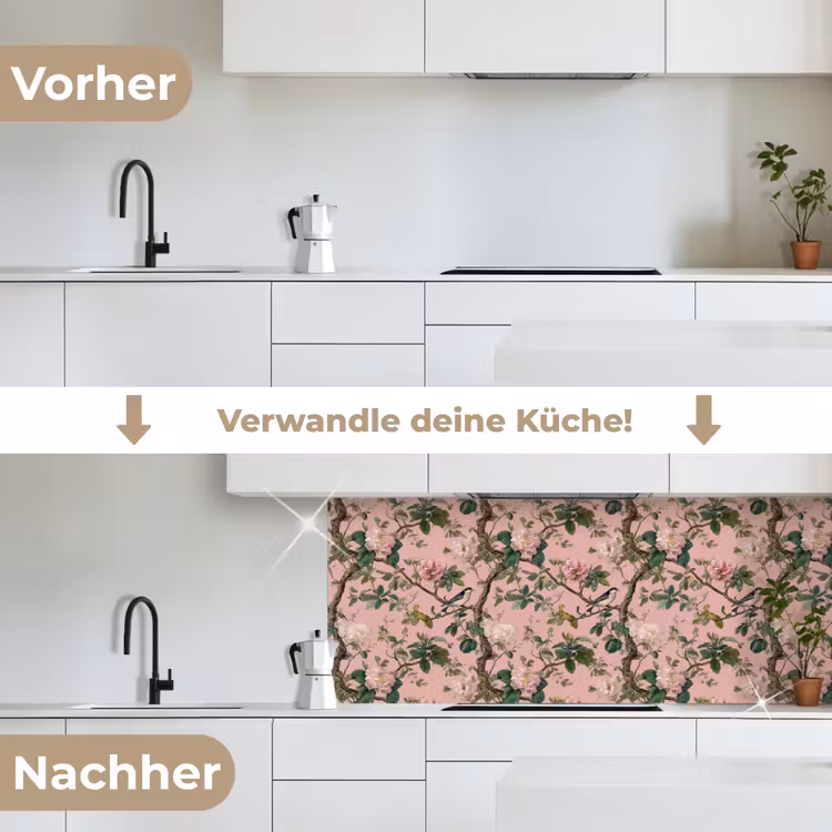 Pioenrozen - Botanisch - Vogel keuken achterwand 2 middel 871 -voor-na_DE