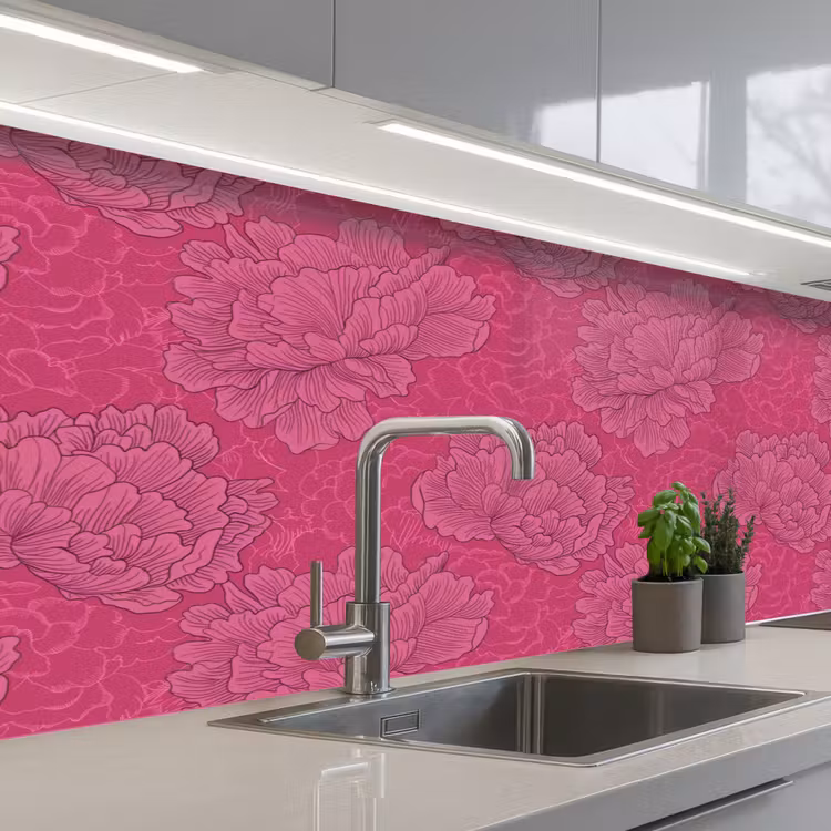 Pioenrozen - Energiek - Roze keuken achterwand 2 middel 871 -3d_schuin