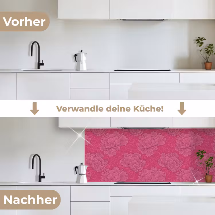 Pioenrozen - Energiek - Roze keuken achterwand 2 middel 871 -voor-na_DE
