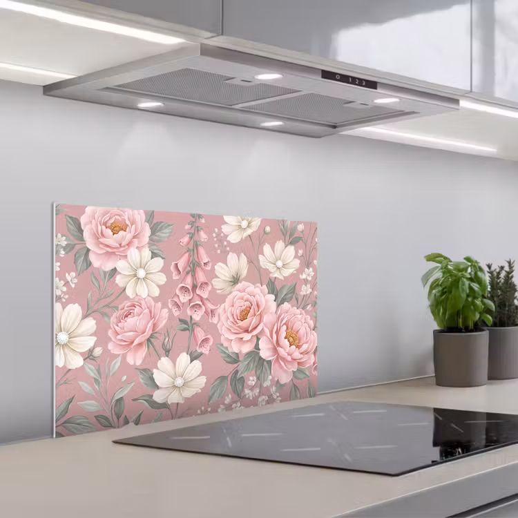 Pioenrozen - Vingerhoedskruid - Pink keuken achterwand spatscherm klein -3d_schuin