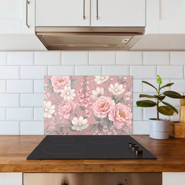 Pioenrozen - Vingerhoedskruid - Pink keuken achterwand spatscherm klein -sfeer2