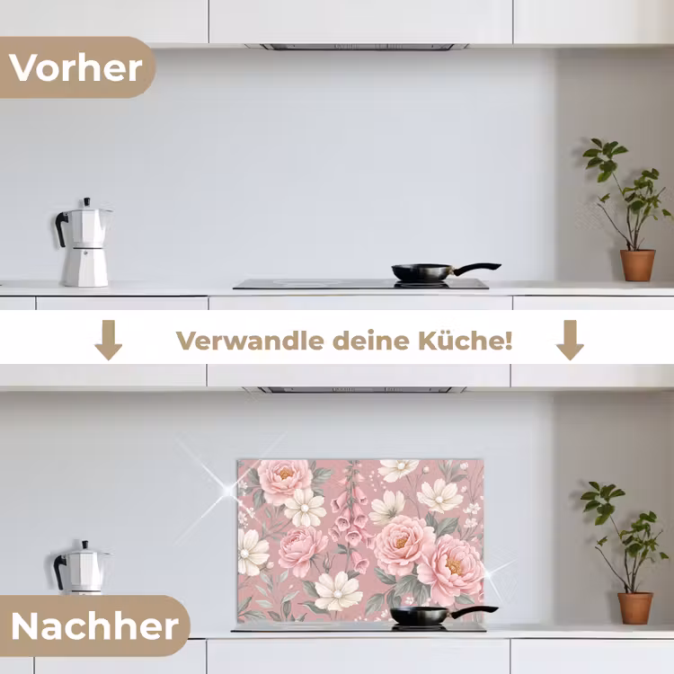 Pioenrozen - Vingerhoedskruid - Pink keuken achterwand spatscherm klein -voor_na_DE