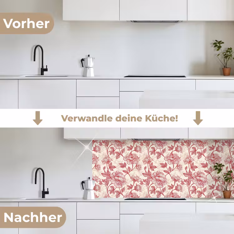 Pioenrozen - Modern - Rood keuken achterwand 2 middel 871 -voor-na_DE