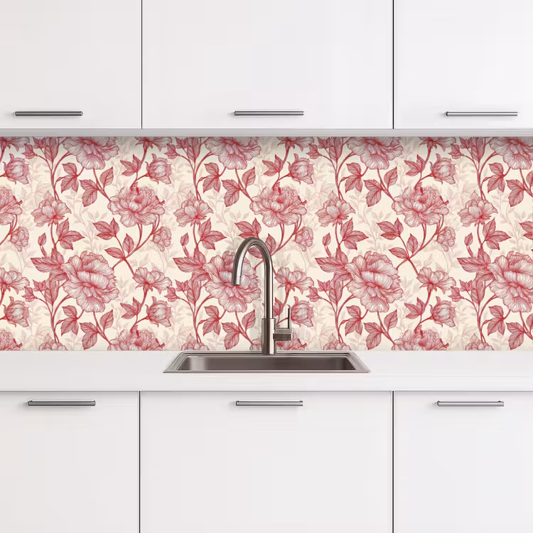 Pioenrozen - Modern - Rood keuken achterwand 2 middel 871 -3d