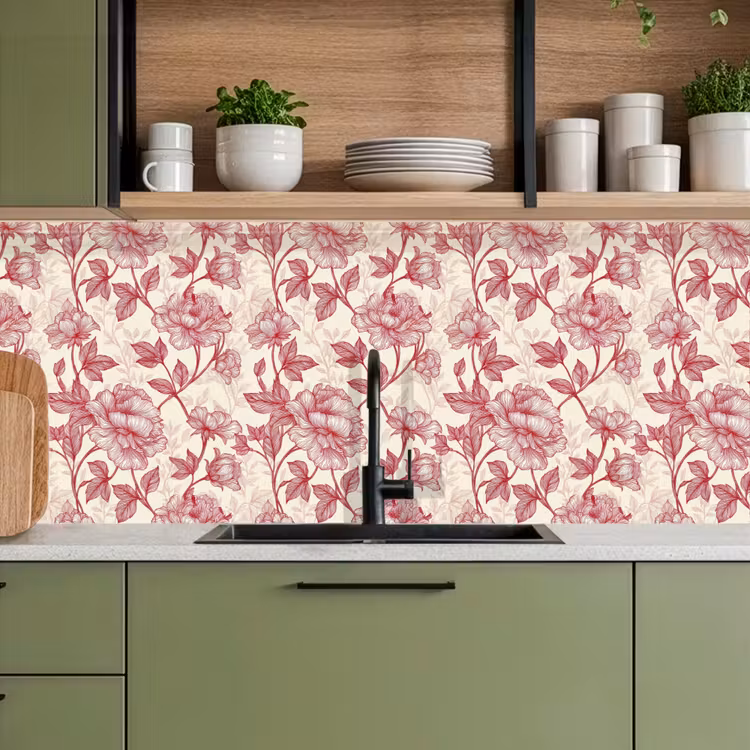 Pioenrozen - Modern - Rood keuken achterwand 2 middel 871 -sfeer3