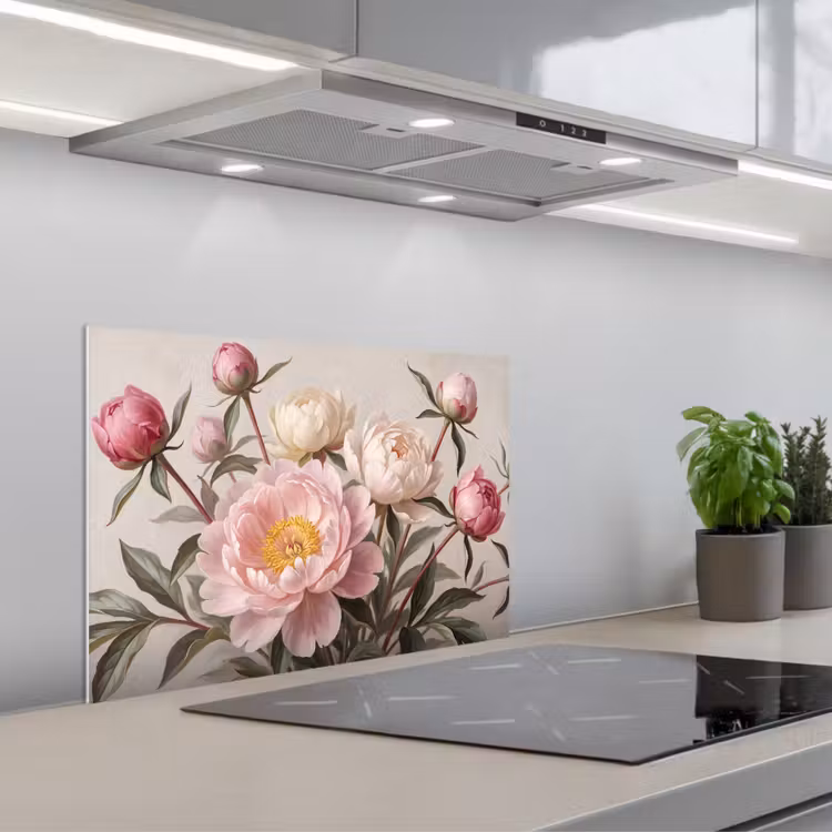 Pioenrozen - Boeket - Roze keuken achterwand spatscherm klein -3d_schuin