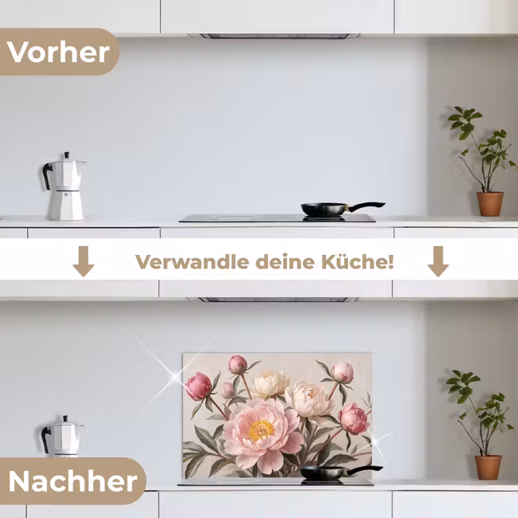 Pioenrozen - Boeket - Roze keuken achterwand spatscherm klein -voor_na_DE
