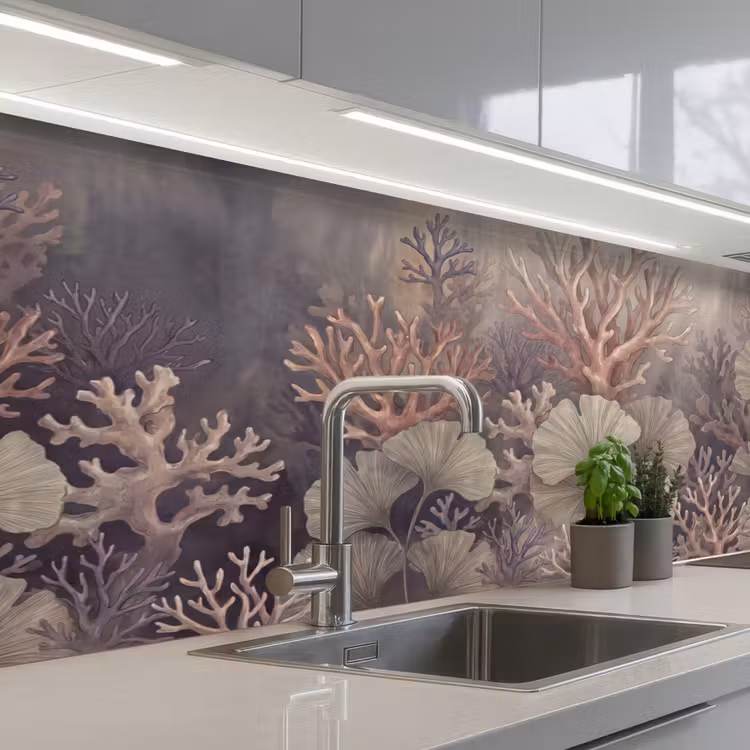 Plant - Bladeren - Zee - Illustratie - Groen keuken achterwand 2 middel -3d_schuin