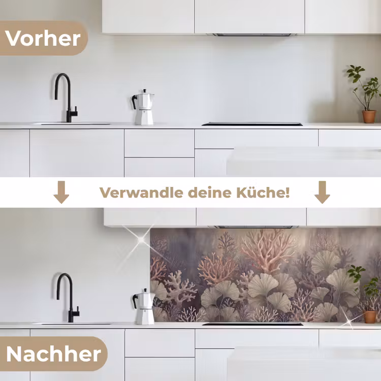 Plant - Bladeren - Zee - Illustratie - Groen keuken achterwand 2 middel -voor-na_DE