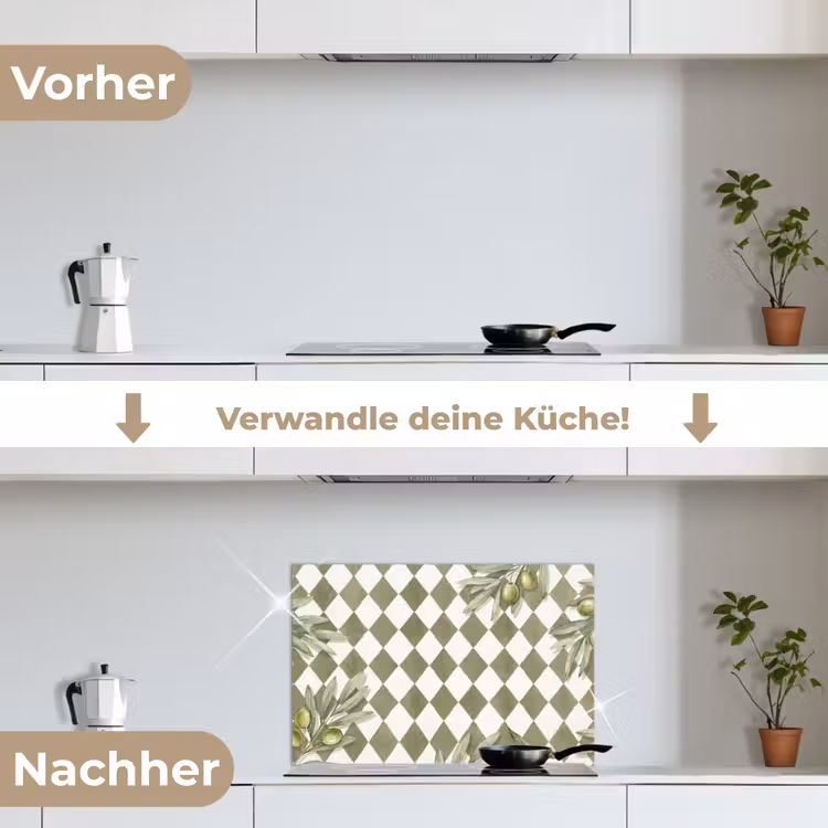 Plant - Olijftakken - Waterverf - Mediterraan - Groen keuken achterwand spatscherm klein -voor_na_DE
