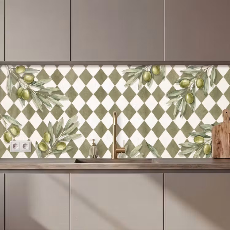Plant - Olijftakken - Waterverf - Mediterraan - Groen keuken achterwand 2 middel zz_3dshopping
