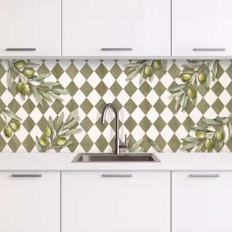 Plant - Olijftakken - Waterverf - Mediterraan - Groen keuken achterwand 2 middel -3d