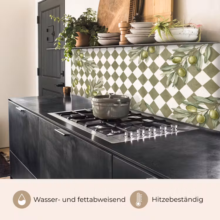 Plant - Olijftakken - Waterverf - Mediterraan - Groen keuken achterwand 2 middel -usp_DE