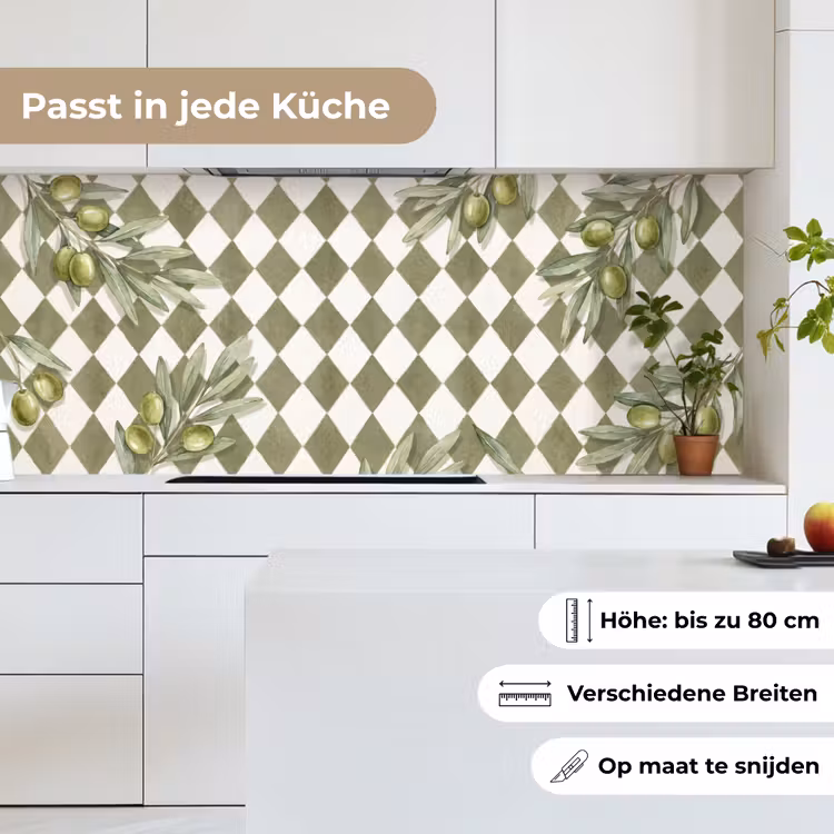 Plant - Olijftakken - Waterverf - Mediterraan - Groen keuken achterwand 2 middel -sfeer4_DE