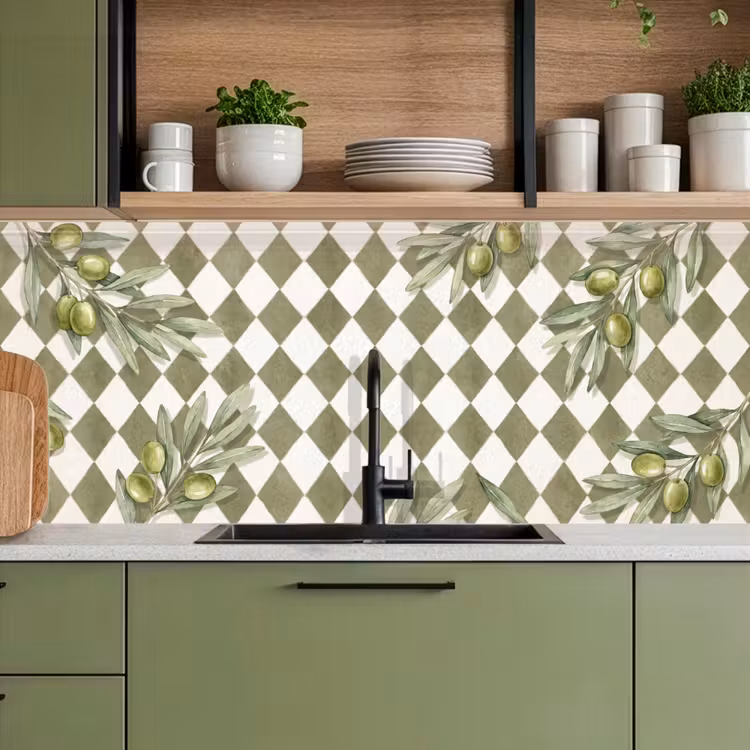 Plant - Olijftakken - Waterverf - Mediterraan - Groen keuken achterwand 2 middel -sfeer3