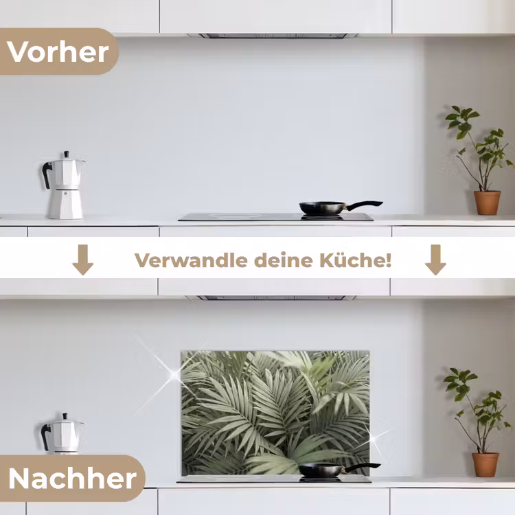 Plant - Palmbladeren - Natuur - Groen keuken achterwand spatscherm klein -voor_na_DE