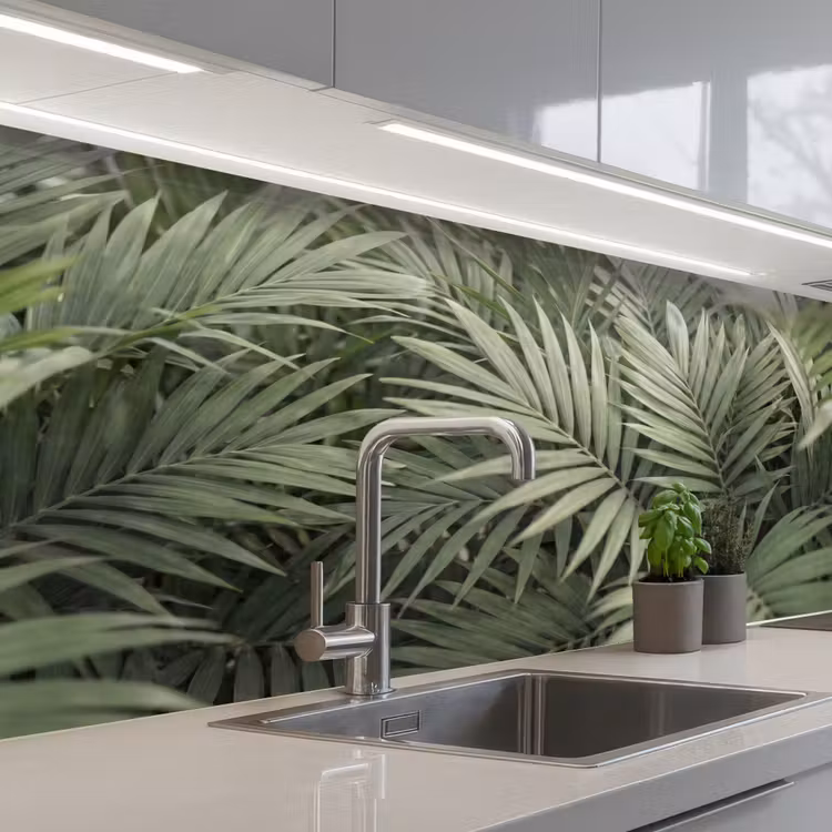 Plant - Palmbladeren - Natuur - Groen keuken achterwand 2 middel -3d_schuin