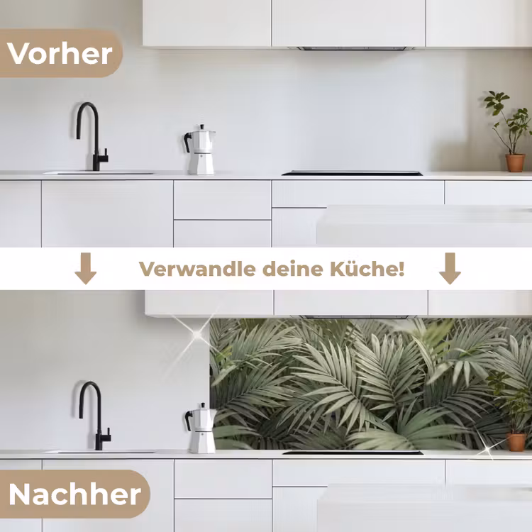 Plant - Palmbladeren - Natuur - Groen keuken achterwand 2 middel -voor-na_DE