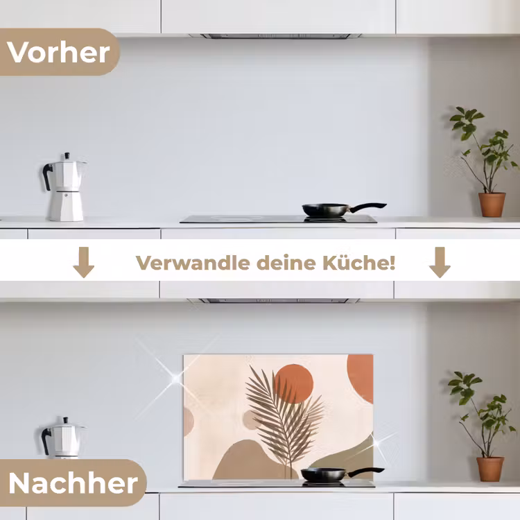 Planten - Bladeren - Abstract - Modern - Beige keuken achterwand spatscherm klein -voor_na_DE