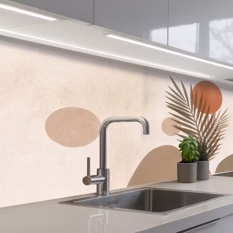 Planten - Bladeren - Abstract - Modern - Beige keuken achterwand 2 middel -3d_schuin