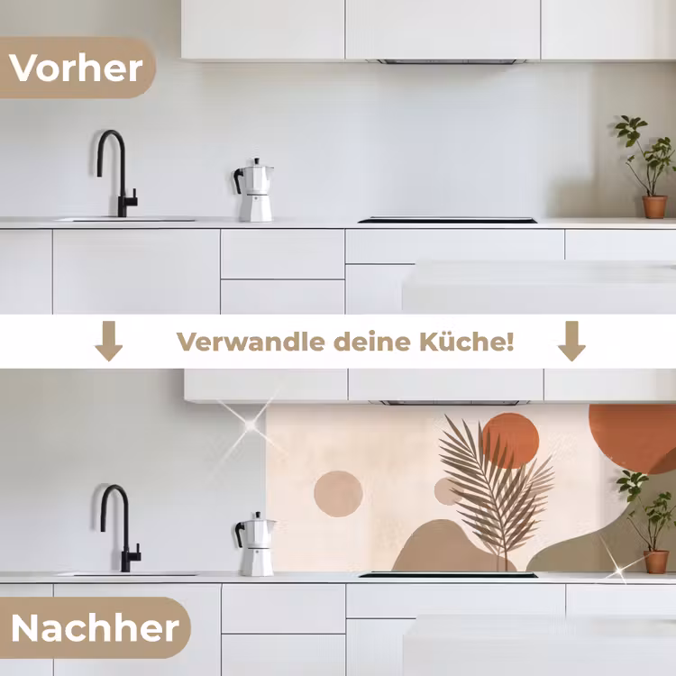 Planten - Bladeren - Abstract - Modern - Beige keuken achterwand 2 middel -voor-na_DE