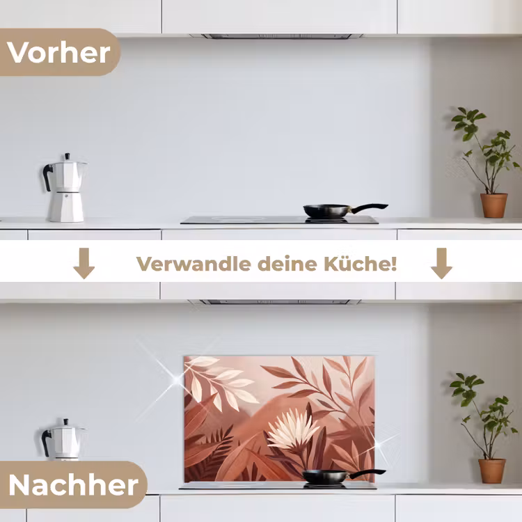 Planten - Bladeren - Botanisch - Modern - Bruin keuken achterwand spatscherm klein -voor_na_DE