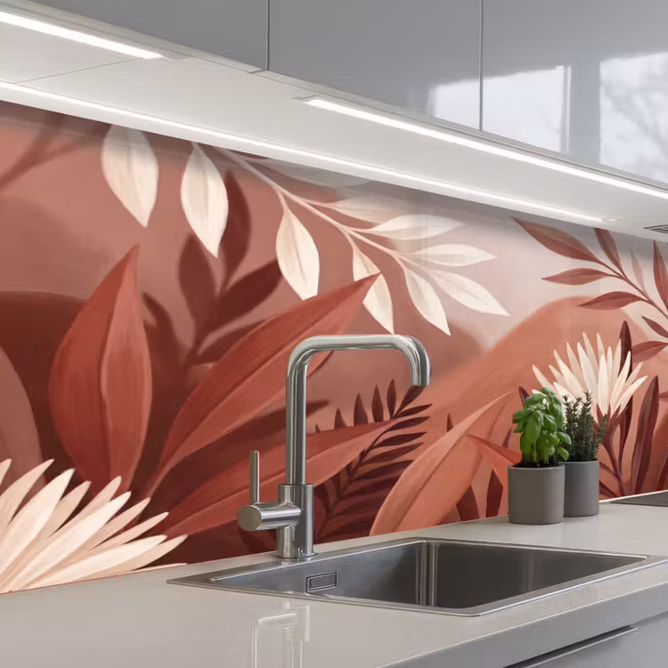 Planten - Bladeren - Botanisch - Modern - Bruin keuken achterwand 2 middel -3d_schuin