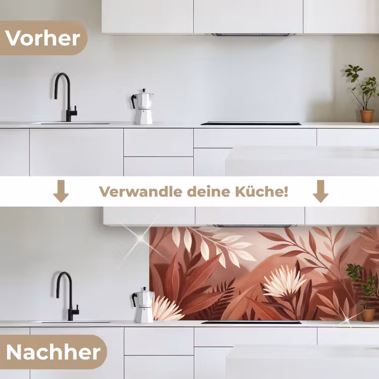 Planten - Bladeren - Botanisch - Modern - Bruin keuken achterwand 2 middel -voor-na_DE
