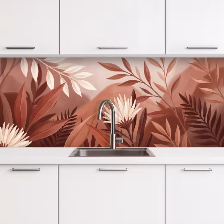 Planten - Bladeren - Botanisch - Modern - Bruin keuken achterwand 2 middel -3d