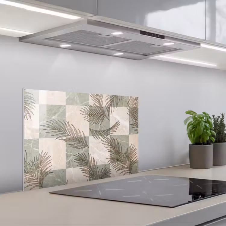 Planten - Bladeren - Marmer - Modern - Groen keuken achterwand spatscherm klein -3d_schuin