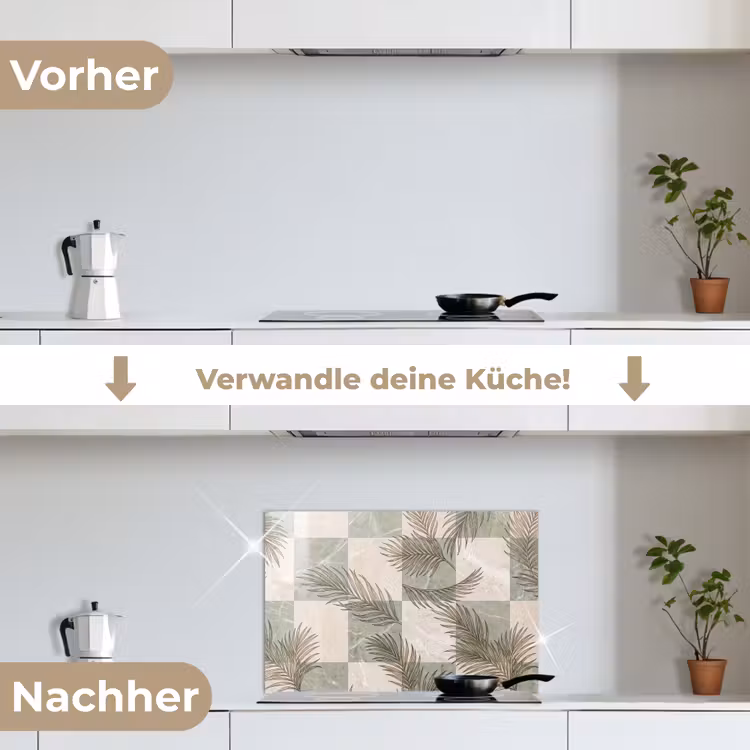 Planten - Bladeren - Marmer - Modern - Groen keuken achterwand spatscherm klein -voor_na_DE