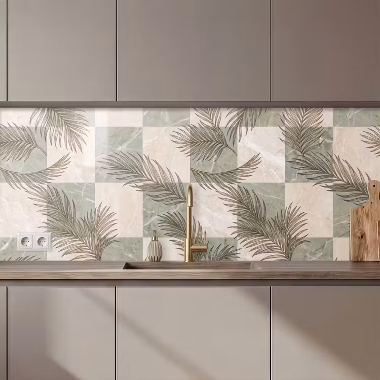 Planten - Bladeren - Marmer - Modern - Groen keuken achterwand 2 middel zz_3dshopping