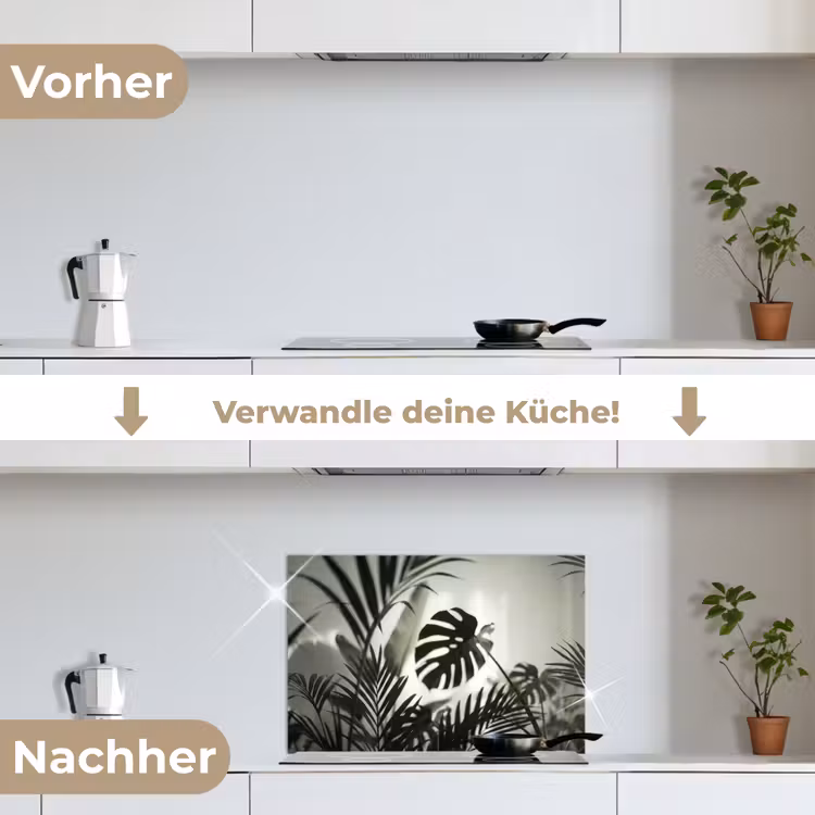 Planten - Bladeren - Natuur - Minimalistisch - Groen keuken achterwand spatscherm klein -voor_na_DE