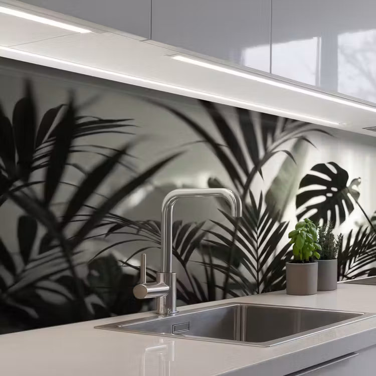 Planten - Bladeren - Natuur - Minimalistisch - Groen keuken achterwand 2 middel -3d_schuin