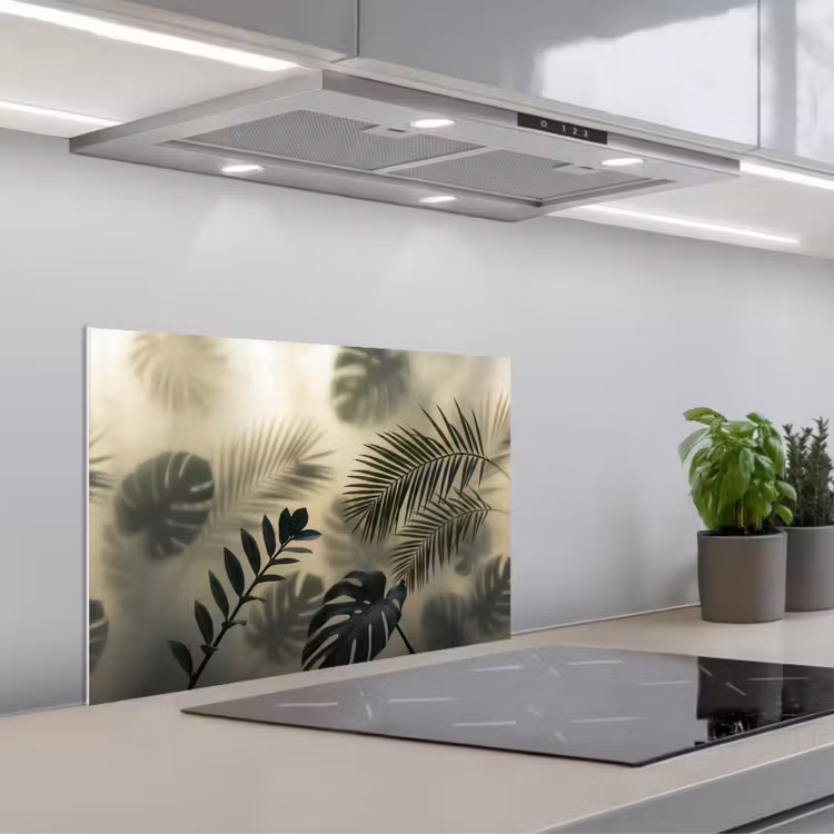 Planten - Bladeren - Schaduwen - Groen - Modern keuken achterwand spatscherm klein -3d_schuin