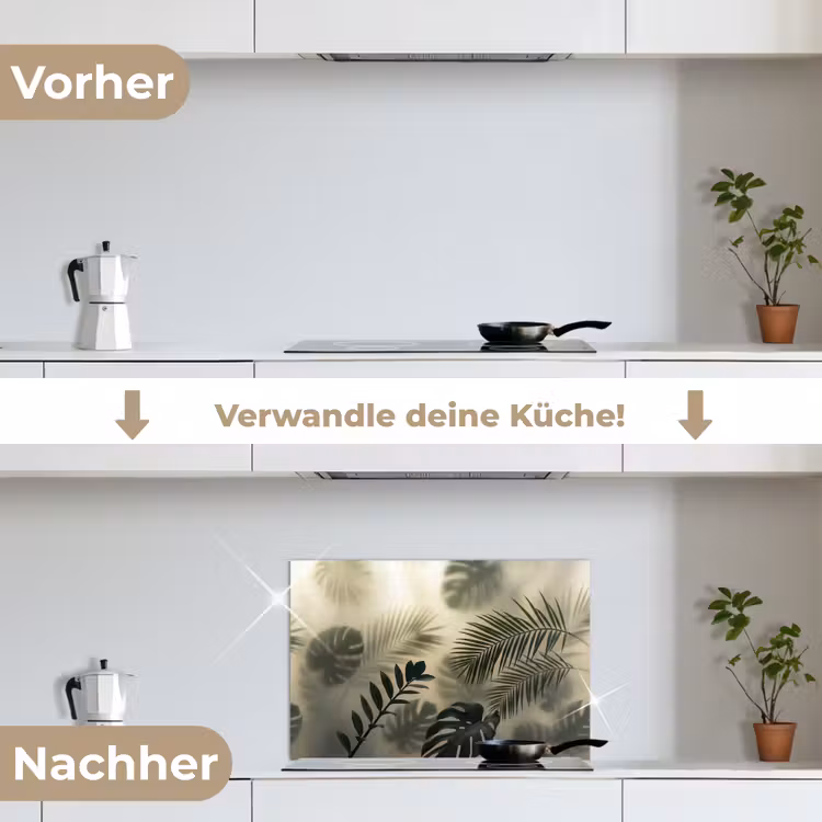 Planten - Bladeren - Schaduwen - Groen - Modern keuken achterwand spatscherm klein -voor_na_DE