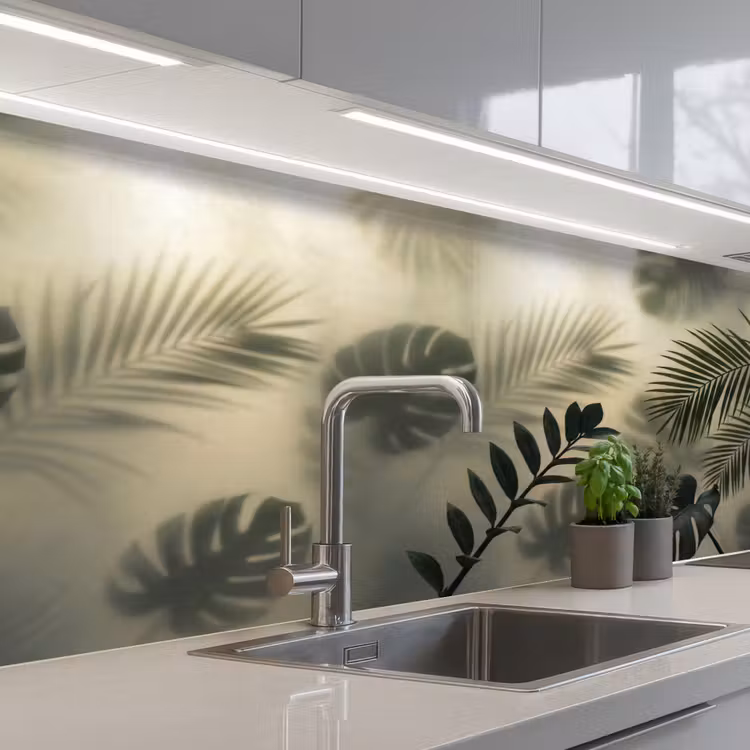Planten - Bladeren - Schaduwen - Groen - Modern keuken achterwand 2 middel -3d_schuin