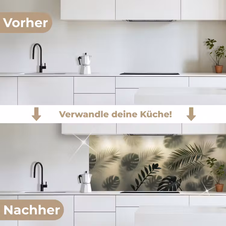 Planten - Bladeren - Schaduwen - Groen - Modern keuken achterwand 2 middel -voor-na_DE