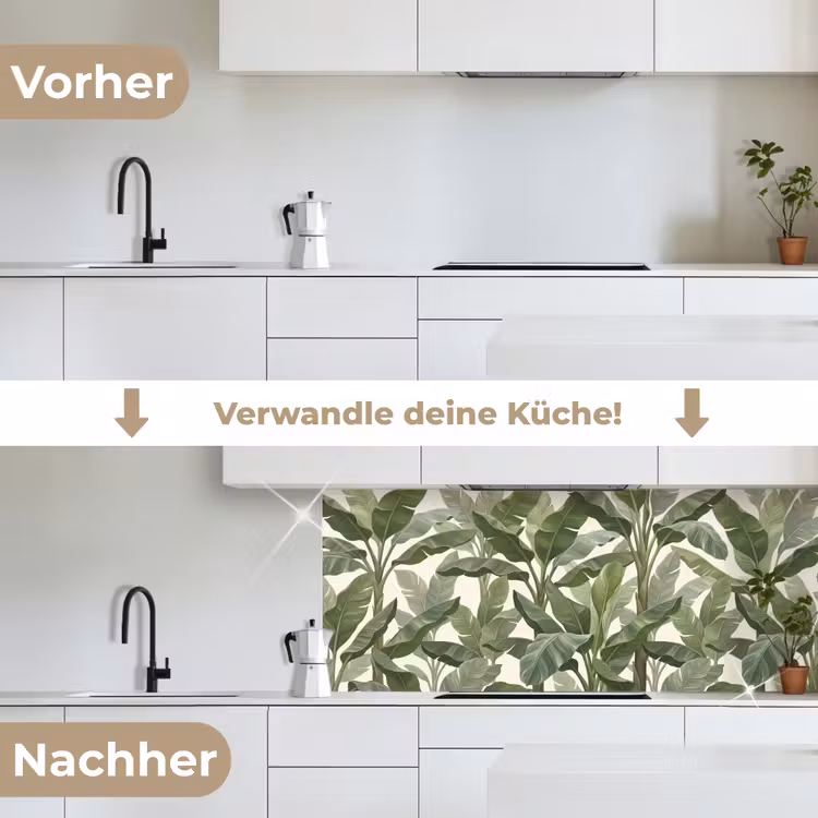 Planten - Bladeren - Tropisch - Groen keuken achterwand 2 middel -voor-na_DE