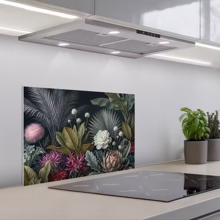 Planten - Tropisch - Botanisch - Donker - Groen keuken achterwand spatscherm klein -3d_schuin