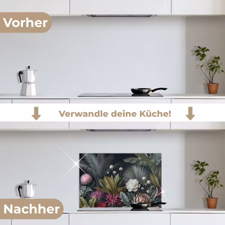 Planten - Tropisch - Botanisch - Donker - Groen keuken achterwand spatscherm klein -voor_na_DE