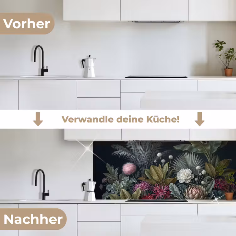 Planten - Tropisch - Botanisch - Donker - Groen keuken achterwand 2 middel -voor-na_DE