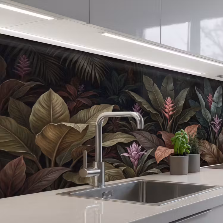 Planten - Tropisch - Jungle - Donker - Natuur keuken achterwand 2 middel -3d_schuin