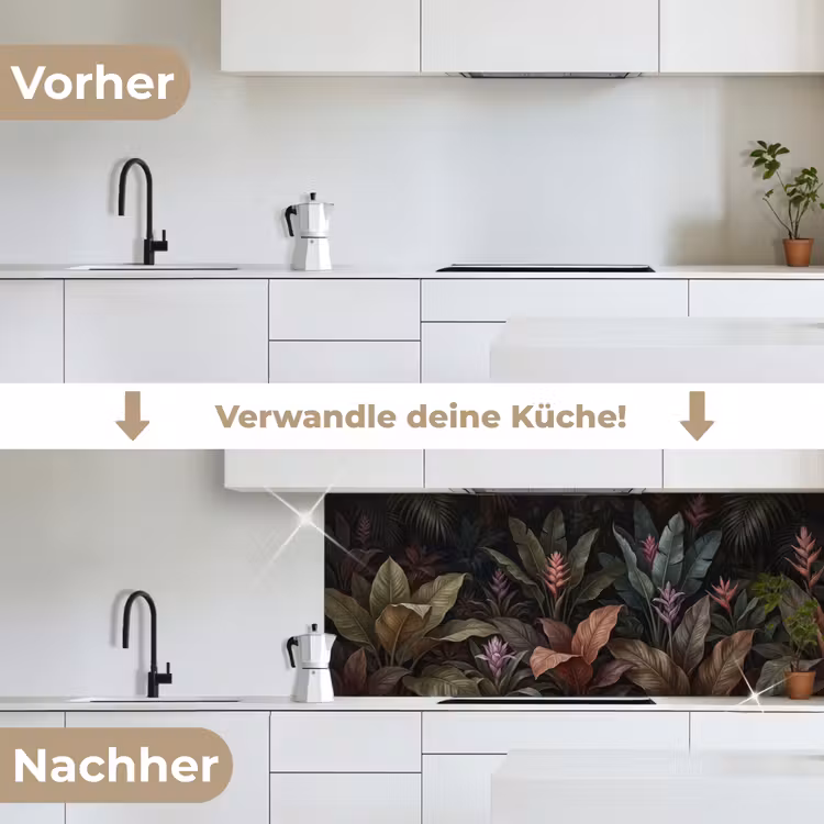 Planten - Tropisch - Jungle - Donker - Natuur keuken achterwand 2 middel -voor-na_DE