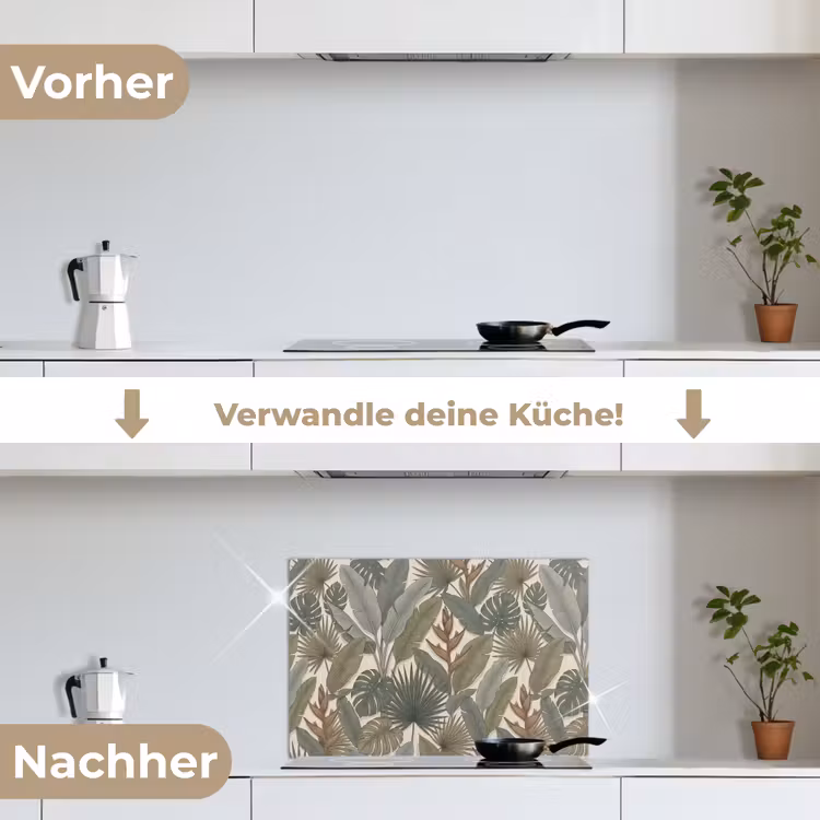 Planten - Tropisch - Natuur - Illustratie - Groen keuken achterwand spatscherm klein -voor_na_DE