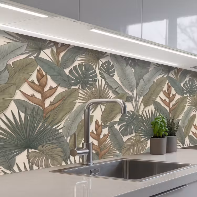 Planten - Tropisch - Natuur - Illustratie - Groen keuken achterwand 2 middel -3d_schuin