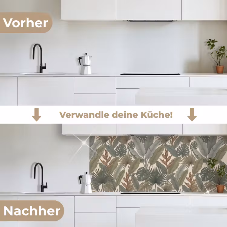 Planten - Tropisch - Natuur - Illustratie - Groen keuken achterwand 2 middel -voor-na_DE