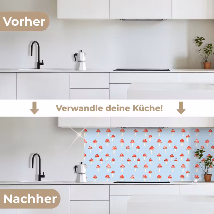 Paddenstoel -Sprookje - Blauw keuken achterwand 2 middel 871 -voor-na_DE