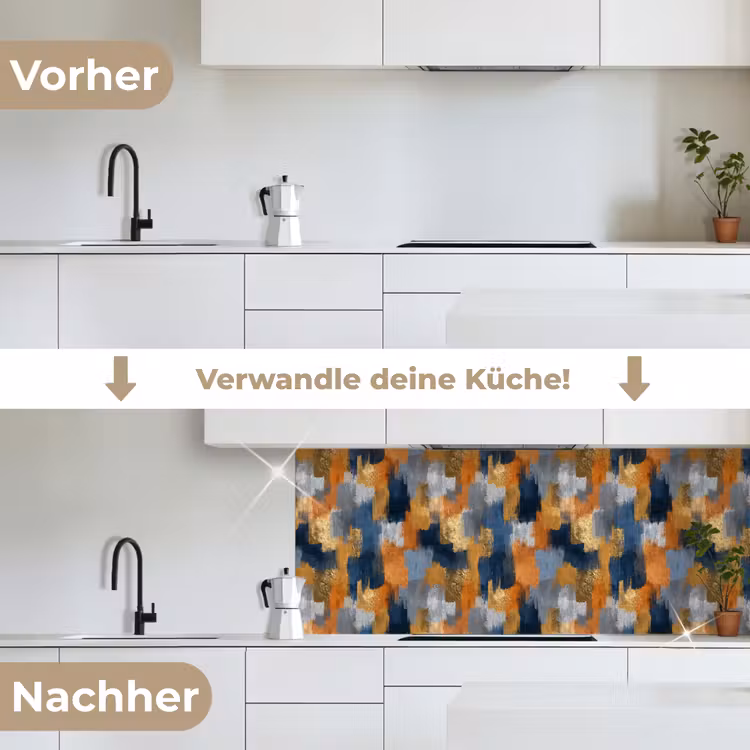 Penseelstrepen - Ruw - Textuur - Koperblauw keuken achterwand 2 middel 871 -voor-na_DE